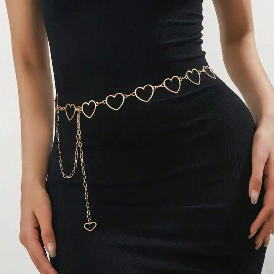 Heart Chain BeltCute HeartStainless Steel - 金色 - 查看 1