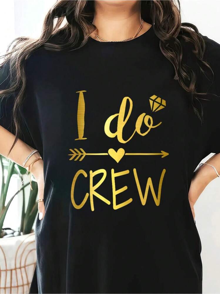 For Wedding Bride Bachelorette Party T-Shirt Short Sleeve Round Neck Casual Top For Summer & Spring, Women's Clothing - 黑色 - 查看 1