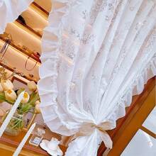 1件装高级时尚幻影蝴蝶薄纱蕾丝边优雅半透明窗帘，适用于别墅、卧室、客厅 - 白色 - 查看 3