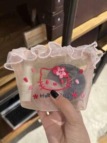 Sanrio Sanrio 1 szt. Cute Cartoon Hello Kitty Haft Kosmetyczka, przenośna kosmetyczka, odporna na plamy siatkowa torba z zamkiem błyskawicznym, torebka do przechowywania chusteczek menstruacyjnych