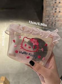 Sanrio Sanrio 1 szt. Cute Cartoon Hello Kitty Haft Kosmetyczka, przenośna kosmetyczka, odporna na plamy siatkowa torba z zamkiem błyskawicznym, torebka do przechowywania chusteczek menstruacyjnych