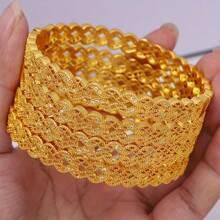 1pc Luxury Copper Bangle - Dubai Style, No Mosaic, Electroplated Surface, Suitable For Daily Wear And Gifting - Fits All Seasons - Yellow Gold - View 2