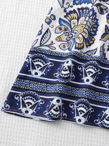 Women's Mid-Length Strapless Strapless Waist Cutout Dress With Prints - Blue - View 7