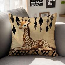 1 件躺卧长颈鹿印花柔软天鹅绒装饰抱枕套，单面图案 45*45 厘米，适用于客厅、卧室、沙发、家居、礼物 - 彩色 - 查看 11