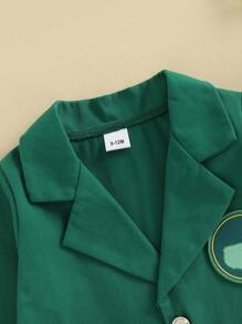 Toddler Boys  Girls Long Sleeve Lapel Jacket - Chic Spring Coat With Applique For Kids - Green - View 7