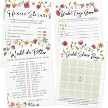41 pièces, Jeu de douche nuptiale imprimé pour fête - 4 jeux et activités amusants pour 20 invités, impression recto-verso, comprend le bingo, le symbole, le marié et la mariée disent, vient avec des cartes de réponse