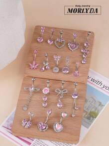 Morlyda 1st schattige roze hart navelpiercing roestvrij staal roze zirkonia decor strik navel sieraden engelen vleugels navel piercing buik roos bungelen navel piercing vlinder kersen staaf navel ringen esdoorn bladeren navel ring glitter navel nagel navel ringen navel piercing sieraden cadeau voor vrouwen meisjes dagelijks feest muziek festival strand vakantie glamoureuze kleding