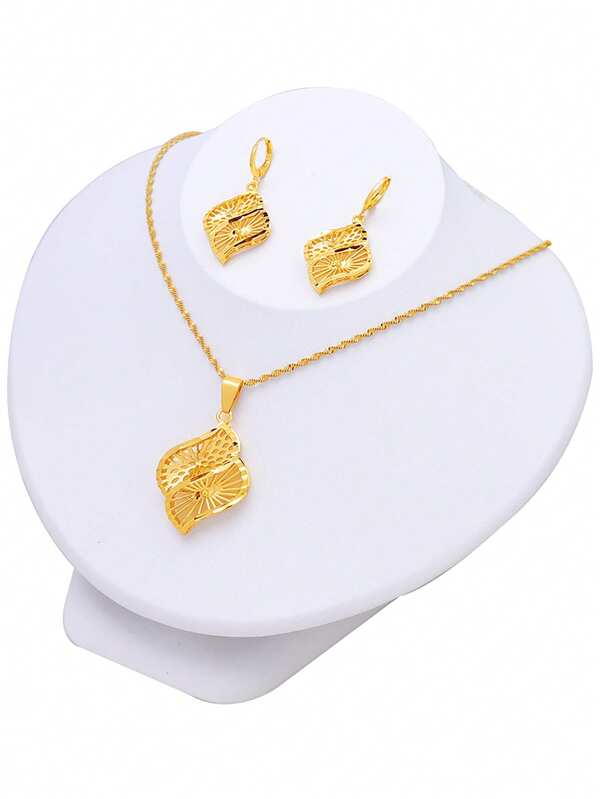 Conjunto de joyas con baño de oro de 22 quilates, estilo simple y cuadrado, aretes y collar de trigo de moda árabe para novias, decoración de fiesta de noche para mujeres, joyas de lujo