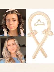 4-delige set zwarte, stevige slouchy haarkrultangen voor dames, schuimkrultang, pony-krulpad, onschadelijke grote golvende krultang, krulset zonder hitte met haarclips, geschikt voor dagelijks gebruik.