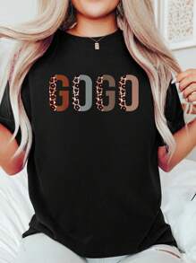 Gogo Leopard Print Mom Cute Mothers Day Funny Grandma T-Shirt 100% Cotton, Breathable & Comfort Fit, Short Sleeve Crew Neck Top For All Seasons