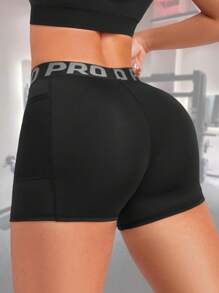 Women Sport Studio High Waisted Slim Shorts With Pockets Drawstring Legging Letter Printed Yoga Pants Soft Butt Lifting Training Running Cycling Fitness Tummy Control Active Bottoms Women Workout Studio Elastic Active Wear Casual Sweat Absorbent Breathable Tight Gym Compression Pickleball Exercise Black Letter Cropped