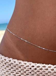 1 件 925 纯银细性感比基尼肚脐腰链简约肚脐链比基尼身体首饰女士