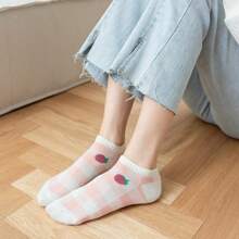 5 Pairs/Pack Women's Pink Fruit Strawberry Striped Plaid Shallow Socks Cute Student Japanese Style Casual Breathable Non-Falling Socks Women's Socks - Multicolor - View 6