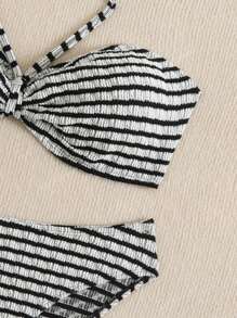 Plus Size Summer Black & White Stripe Halter Tankini Swimwear Set