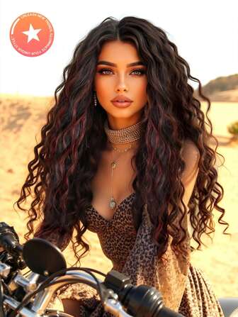 71.12厘米长蓬松中段卷发合成假发女士假发中分自然造型耐热纤维适合万圣节圣诞节日常使用