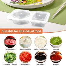20 piezas Contenedor de condimento de doble compartimento, contenedores de aperitivos reutilizables, contenedores de condimentos con tapas, contenedores para salsas, aperitivos, comida para llevar, viajes y campamentos al aire libre - Multicolor - Ver 5