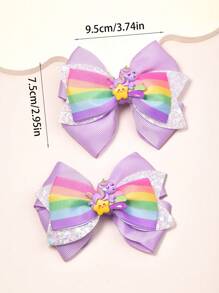 2pcs Digital Print Rainbow Glitter Bow Hair Clips, Suitable For Daily Outfits, Festival, Prom, Valentine's Day, Back To School And Graduation Occasions