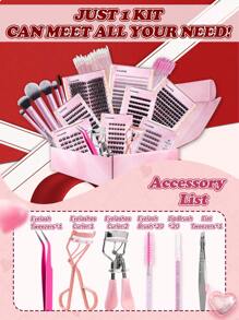 MAANGE 全新 1026 簇 CC 卷曲漫画睫毛和自粘睫毛礼品套装，满足美丽女性的所有需求，带自粘睫毛的单独睫毛延长套件，含 2 件睫毛镊子 + 2 件睫毛夹 + 20 件睫毛梳 + 20 件唇刷 + 6 件化妆刷，DIY 塔尖麦穗假睫毛