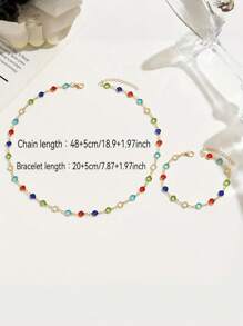 1 Set Boho Style Multicolor Glass Necklace And Bracelet, Versatile For Daily Wear And Party - Color - View 4