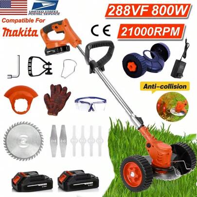 Cordless Wacker, 3-In-1 Cordless Grass Trimmer/Edger Lawn Tool/Brush Cutter, Lightweight Push Lawn Mower Tool With 3 Types Blades And 2Pcs 2.0Ah Batteries, Electric Wacker For Yard/Garden