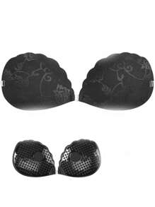 1 Pair Adhesive Bra Push Up Strapless Sticky Invisible Upgrade Lace Bras For Women Dress Backless With Detachable Strap Nipple Cover Boob Pads - Black - View 1