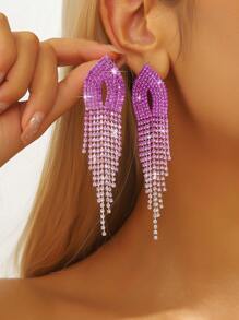 1 对闪亮水晶水钻流苏耳坠耳环，优雅女士珠宝配饰 - 彩色 - 查看 4