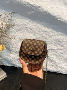 1pc Fashionable And Popular Mini Lipstick Bag For Girl Ins Fashionable Versatile Chain Crossbody Bag Plaid Small Bag, Fashionable Versatile Plaid Small Flower Shoulder Bag Fashionable Commuter Crossbody Chain Small Square Bag, Flip Design Magnetic Buckle Closure, Suitable For Girls To Go Out Shopping, Attend Parties, Daily Use, Giving Gifts To Friends Is A Good Choice - Chain Crossbody Bag - View 7