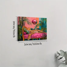 1pc Framed Canvas Poster, Cheetah Sleeping Under A Disco Ball Pink Wall Art Canvas Paintings, Ideal Gift For Bedroom Living Room Corridor, Wall Art, Room Decoration - Multicolor - View 7