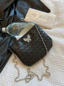 2025 New Fashion Woven Butterfly Decor Shoulder Handbag, Chic Small Square Crossbody Bag For Women