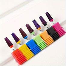 1 pezzo e set da 5 pezzi Punte per trapano in acciaio al tungsteno dal design a trapezio colorato e affusolato, fresa a barilotto in carburo, punte per limatura unghie, strumenti professionali per la arte di unghie - Multicolore - Visualizzare 6