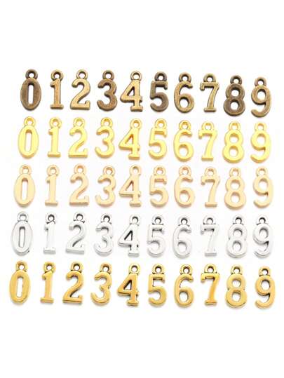 10個セット 数字0-9 メタルアロイチャーム 5色 ペンダント DIYアクセサリー 16*8mm S110