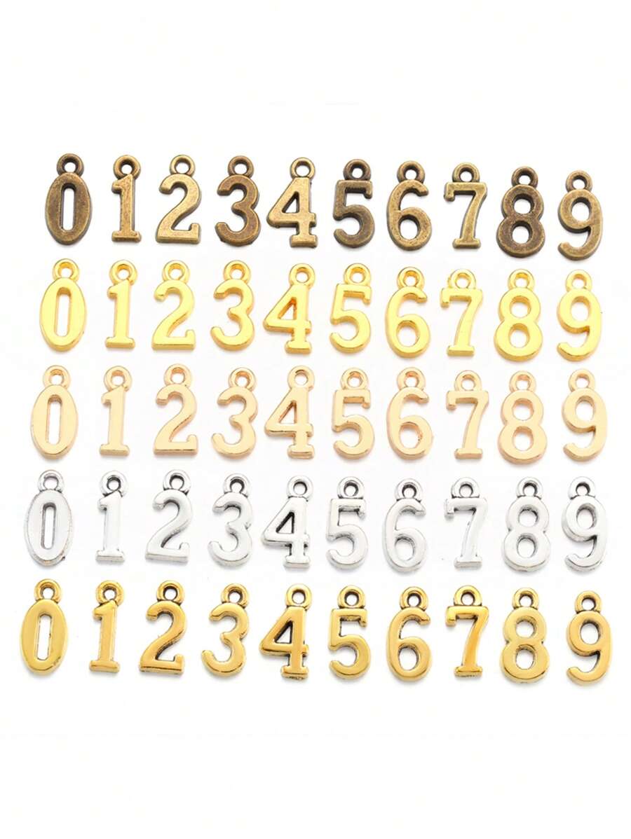 10 Pcs/Set 5 Warna Paduan Logam Angka 0-9 Liontin Jimat Digital Aksesoris Perhiasan DIY 16*8mm S110