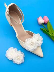2pcs Removable Fashionable Burned-Edge Pearl Flower High-Quality Delicate Shoe Charm Accessories