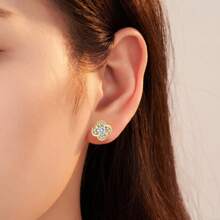 1 套 925 银奢华全铺水晶三叶草花吊坠项链和耳钉，时尚清新魅力礼物，适合女性、生日/婚礼/派对 - 四葉草 - 查看 6