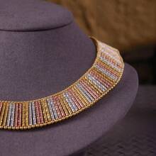 Conjunto de 4 piezas hecho a mano con tubo de cobre tricolor italiano, combinación con collar de doble de cuentas, pulsera, aretes y anillo abierto, adecuado para uso en fiestas de damas, regalo para Ramadán