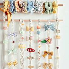 1pc Macrame Wall Art, Handwoven Lace DIY Photo Wall Hanging Tapestry, Bohemian Style Hair Clip Organizer Wall Decor - Comes With 10 Small Wooden Clips