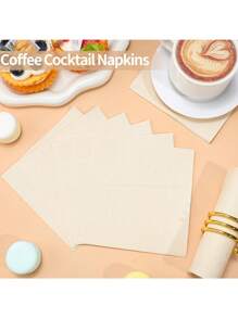 20/40/80 件鸡尾酒餐巾米色餐巾一次性甜点餐巾婚礼餐巾鼠尾草绿色纸巾适用于婚礼、新娘送礼会、茶会，5 X 5 英寸 - 米色 - 查看 4