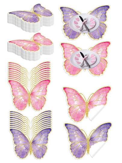20/2pcs Pink/Purple/Yellow/Blue Valentine's Day Pink Butterfly Disposable Table MATS, Home Party Golden Edge Butterfly Table Paper MATS, Anniversary Atmosphere Table Decoration Butterfly Tableware MATS, Festival Party Colorful Butterfly Table Paper MATS, Birthday Party Atmosphere Table Decoration MATS