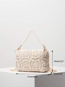 花卉镂空编织沙滩钱包、金属链斜挎包、女士仿珍珠手提包、女士优雅包包、婚礼用品、迷人晚装手拿包、节日必备品、派对礼服配饰（图案随机） - 杏色 - 查看 9