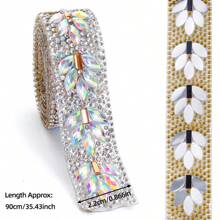 Tiras de piedras de strass de vidrio con ajuste en caliente - 2.2cm (0.866 pulgadas) de ancho x 1 yarda 90cm (35.43 pulgadas) Tiras de piedras decorativas para planchar para DIY en ropa, bolsas, zapatos, decoración del hogar y accesorios
