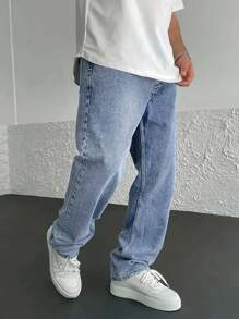 Vaqueros de color liso con bolsillos inclinados para hombre de Manfinity - Azul - Ver 5