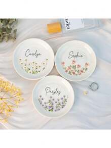 1 PIEZA Plato de cerámica personalizado y floral para joyas, regalo para dama de honor, plato de anillo de flor de cumpleaños, propuesta de dama de honor, plato para joyas, regalo para dama de honor, regalo para fiesta nupcial, plato para anillo de compromiso