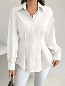 女士后背褶腰休闲长袖衬衫，畅销商品