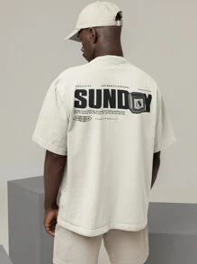 Oversized T-Shirt Turtleneck Unisex Streetwear 100% Cotton Urban Style Workout Casual Black And Off Whte Printed - Rượu sâm banh - Xem 1