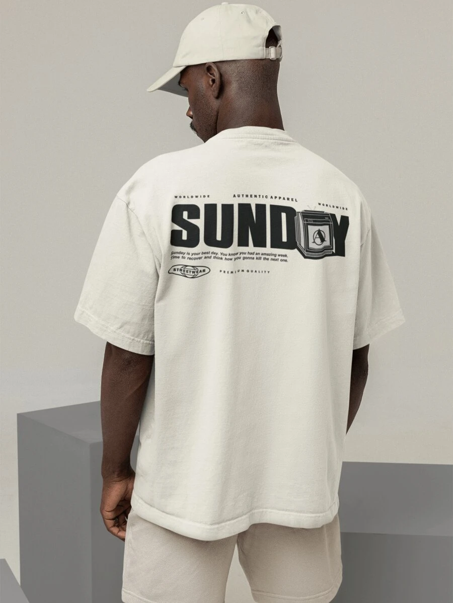 Oversized T-Shirt Turtleneck Unisex Streetwear 100% Cotton Urban Style Workout Casual Black And Off Whte Printed - Rượu sâm banh - Xem 1