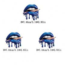 1 pieza/2 piezas/3 piezas Película de transferencia de calor estilo punk, diseño de labios y lápiz azul, parches lavables para planchar en ropa DIY, camisetas, fundas de almohada - material de plástico