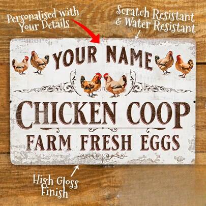 1 Personalized Metal Sign - Country Farm Fresh Eggs Design, Custom Name Option, Scratch-Resistant & Waterproof, Metal, 8"X12" - Ideal For Outdoor Yard & Fence Decor, Accessory,Back To School Fashion