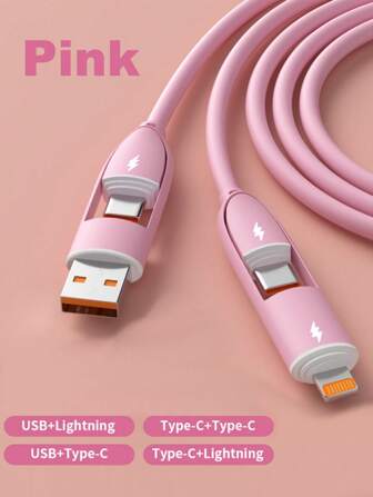 Durcord 4in1 66W/100W(MAX)/27W Fast Charging Cable,For Phone Charger Cable,Silicone Charging Cable,Universal Compatibility With I Phone/Android/Type-C USB Devices Portable Charger,Portable Charger,Charging Cable Compatible With I Phone 17/16/15/14/13/12/11/ S24/S23/S22/S21, Vivo,Compatible With Samsung,Universal Efficient Charging Adapter