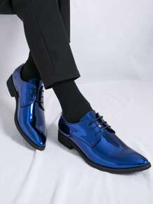 Men's British Style Pointed Toe Formal Dress Leather Shoes - Blue - View 4