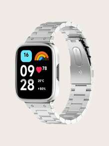 1pc Solid Color Casual 3-Faux Pearl Stainless Steel Frame + Strap Combo Metal Smart Watch Band Compatible With Redmi Watch 3 Active